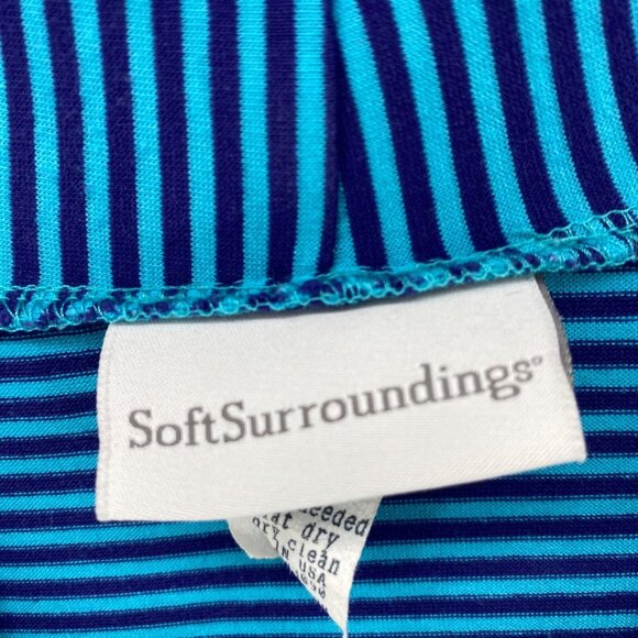 Soft Surroundings Top Womens Medium Blue Striped Ruffle V Neck Short Sleeve Knit - Picture 5 of 10